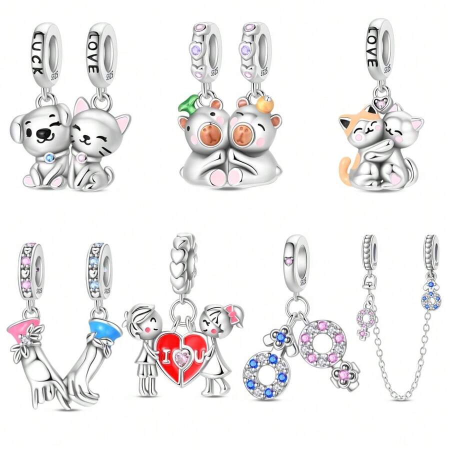 Mặt dây chuyền hình mèo và chó bằng bạc Sterling 925, mặt dây chuyền hình chuột lang nước, mặt dây chuyền hình mèo ôm nhau, mặt dây chuyền hình tay trong tay, mặt dây chuyền hình trái tim đôi, mặt dây chuyền biểu tượng đôi, dây chuyền an toàn biểu tượng đôi. Thích hợp cho vòng tay, dây chuyền, lắc tay, dây chuyền hạt, tự làm đồ trang sức và làm quà tặng sang trọng cho bạn thân. - Nhiều màu - Xem 1