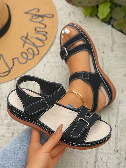 Plus Size Women's 35-45 Summer New Casual Fashion Sandals, Personalized European And American Style In Blue, Black, Brown, Pink, Open Toe Beach Daily Wear Platform Wedge Sandals