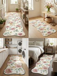1 件可水洗原创花卉波西米亚风格毛绒地毯，采用优质毛绒面料，聚酯纤维防滑底背，柔软毛绒表面，适用于门垫、走廊、客厅、门厅、书房、餐厅装饰。 - 彩色 - 查看 3
