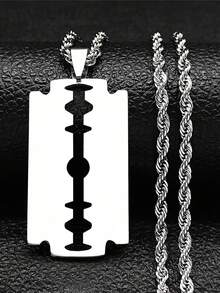 Unisex Stainless Steel Razor Blade Long Necklace, Punk Gothic Steampunk Rock Hip Hop Style Necklace Pendant