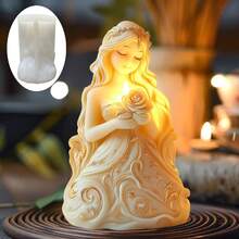 1件装精美王国公主手捧鲜花香薰蜡烛硅胶模具，优雅皇家公主手捧玫瑰蜡烛模具，王国公主造型树脂石石膏水泥混凝土模具，装饰礼品 - A-白色 - 查看 2