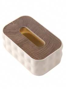 1个木盖纸巾盒，大容量纸巾盒，优雅现代白色塑料纸巾盒，敞口设计，圆角造型，弹簧底座，适用于卧室、浴室、办公室、餐厅、客厅、圣诞节、国庆节、情人节、乔迁、婚礼、返校季等场合。 - 彩色 - 查看 13