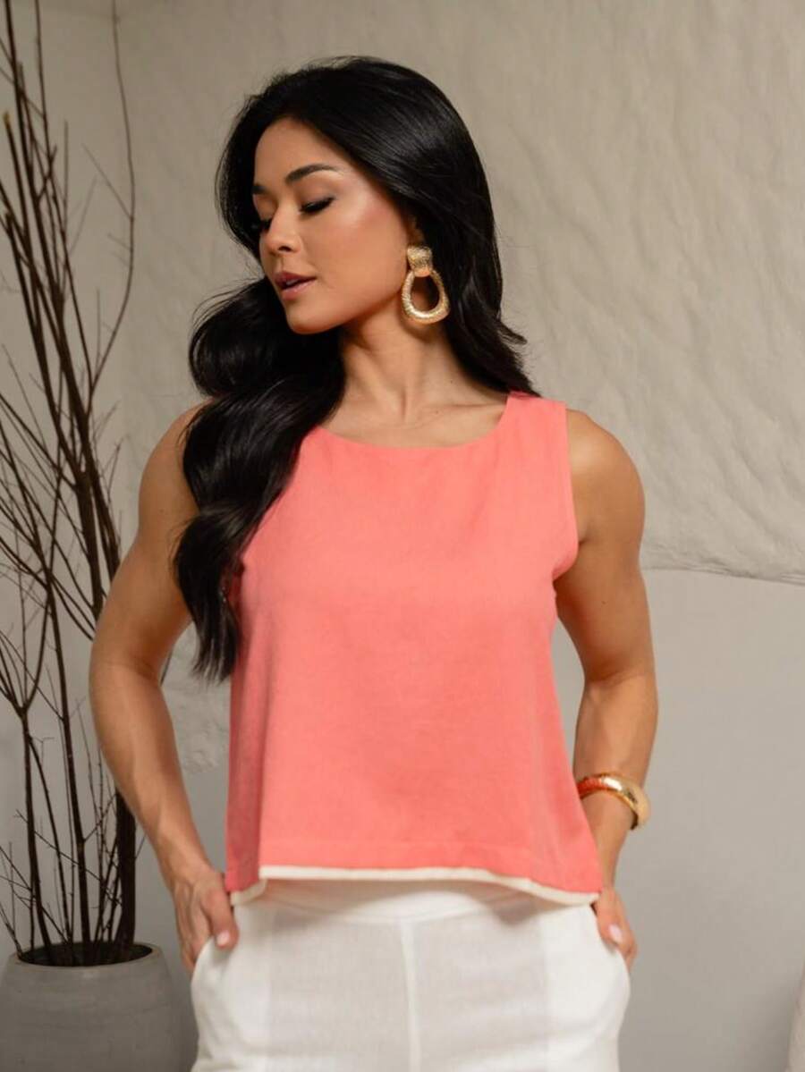 BASIC CASUAL TANK TOP FOR WOMEN - 橘色 - 查看 1