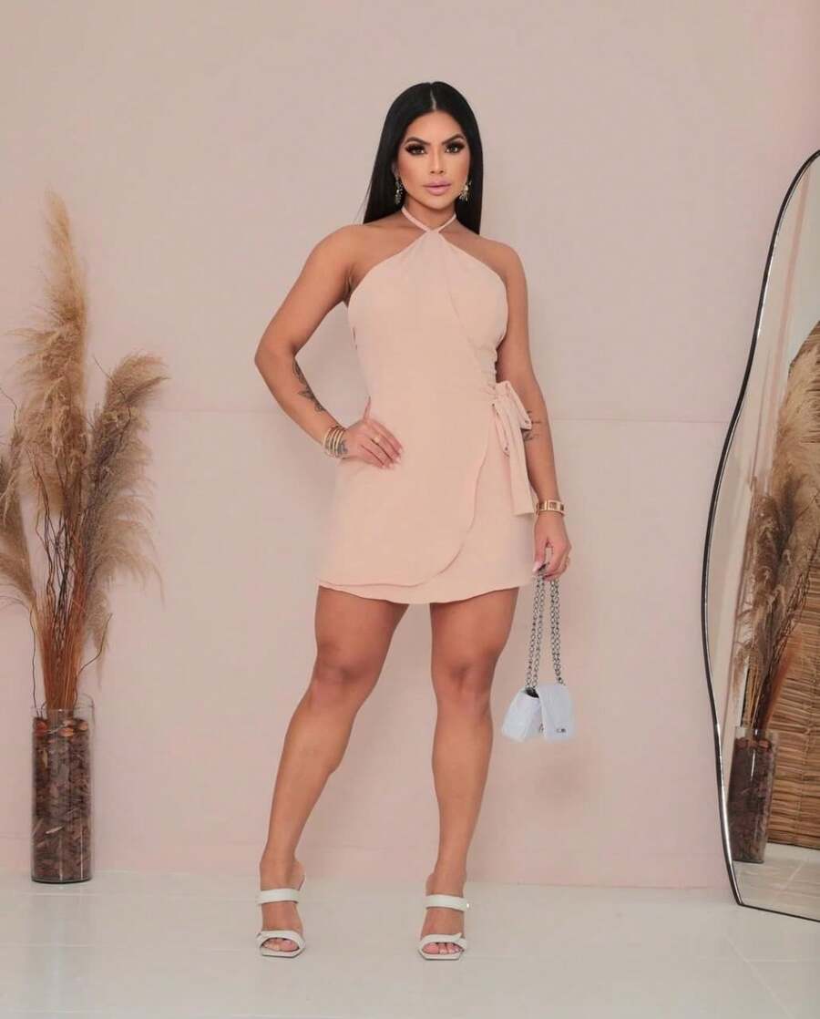 Macaquinho feminino tecido Poliéster    Nó  Costas nuas / sem costas  Assimétrico