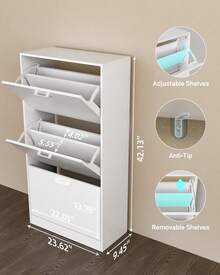 Shoe Cabinet With 3 Flip Drawers, Modern Narrow Freestanding Shoe Organizer With Large Capacity For Entryway,Hallway, Living Room,White - 白色 - 查看 5