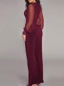 QIANZHIDU Mono elegante de malla y parches con adornos de cristal para uso diario - Burdeos - Ver 2