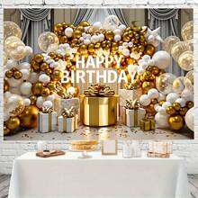 1pc Birthday Party Backdrop Banner, Gold And White Birthday Wishes Balloon Arch With Exquisite Gift Box And Confetti - Elegant Party Decorations For Birthday Celebrations, Birthday Party Supplies, Birthday Background Decorations, Indoor And Outdoor Decorations, Outdoor Party Decorations, Celebration Decorations, Birthday Supplies. - Multicolor - View 4