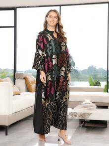 优雅刺绣串珠长袍，V领设计，奢华款式，适合沙特国庆日穿着，2025最新系列 - 黑色 - 查看 10