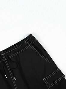2pcs Men's Casual Loose Suit, Solid Color Short Sleeve T-Shirt & Lightweight Breathable Sports Pants, Suitable For Spring/Summer Outdoor, Commuting, Workout, Streetwear - Black - View 9