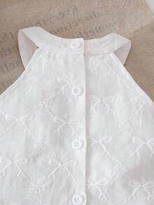 Baby Girls' Fashion Versatile Sweet Princess Cute Outgoing School Vacation Party White Bow Jacquard Embroidery Halter Neck Camisole Top And Pink White Butterfly Accent Floral Skirt 2 Piece Set, Summer - Pink - View 6