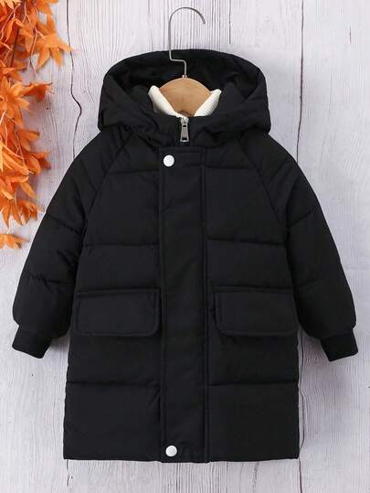 Boys' Casual Thickened Long Sleeve Hooded Padded Coat, Fashionable School Style For Autumn/Winter
