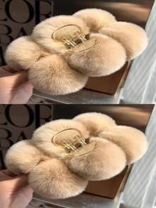 Large Plush Hair Clip With Rabbit Ears - Adorable Bubble Style, Ponytail Clip, Suitable For Women And Girls, Comes With Fluffy Hair Accessory, Solid Colors, Suitable For Autumn/Winter. Extra Large Real Raccoon Fur Pom Pom Claw Clip Super Fluffy Hair Claw Hair Claw Hairpin Headpiece - Multicolor - View 14