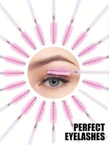 50PCS Crystal Pink Eyelash Brushes, Disposable Bendable Eyebrow Spoolies With Container, Mascara Wands For Lash Extensions & Castor Oil - Hồng - Xem 2