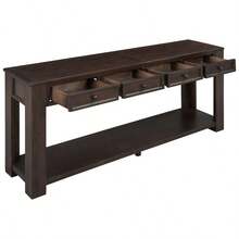 Console Table/Sofa Table With Storage Drawers And Bottom Shelf For Entryway Hallway And Living Room Espresso - Espresso + Solid Wood+MDF1 - View 8