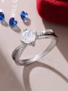 1 件时尚百搭精致白色锆石戒指，适合作为女性生日、结婚纪念日、订婚、婚礼的礼物