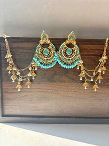 精致波西米亚风水滴吊坠耳环，仿珍珠流苏耳链，镀金镶嵌水钻新娘耳环首饰，适合女性婚礼、派对、日常佩戴 - 吊墜型 - 查看 4