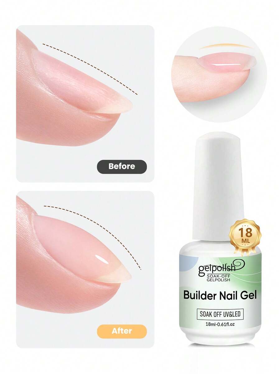 18毫升透明加固凝胶指甲油，用于加固、延长、底胶，瓶装，可卸除UV/LED凝胶延长 - 無色 - 查看 1