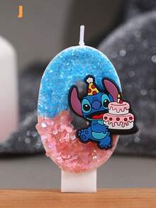 可爱史迪奇主题生日蜡烛，精致0-9数字蜡烛，闪亮卡通生日蜡烛，周年纪念蜡烛，派对装饰小礼物 - 1PC - 查看 14
