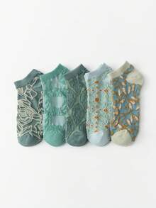 5/10双装 女士透气吸湿压花时尚短袜，春夏款 - 彩色 - 查看 12