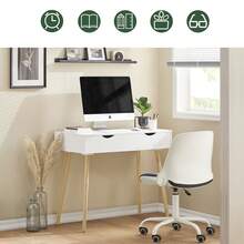 SoBuy FWT40-WN，家庭办公桌 电脑桌 电脑工作站 2 个抽屉 - 白色 - 查看 4