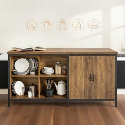 SoBuy Kitchen Island Storage Cupboard Sideboard Kitchen Breakfast Dining Bar Table Bar Cabinet Vintage Brown W170 X D60 X H89cm KNL01-F