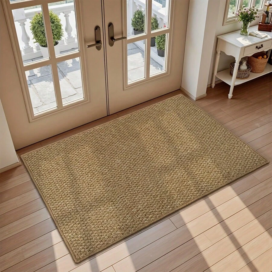 1pc Jute-Like Fabric Washed Canvas Rug, Simple Camel Color High-End Dirt-Resistant Indoor/Outdoor Doormat Carpet, Soft And Easy To Clean Machine Washable Doormat, Suitable For Entryway, Bedroom, Etc. - Camel - View 1