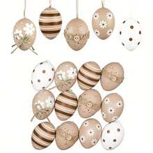Conjunto de 12 Ovos de Páscoa para Decoração Suspensa, Ovos de Plástico Modernos para Decoração de Páscoa, Enfeite Preto, Dourado e Branco para Cestas de Páscoa, Decoração de Primavera, Presentes de Páscoa - Multicolorido - Visão 1