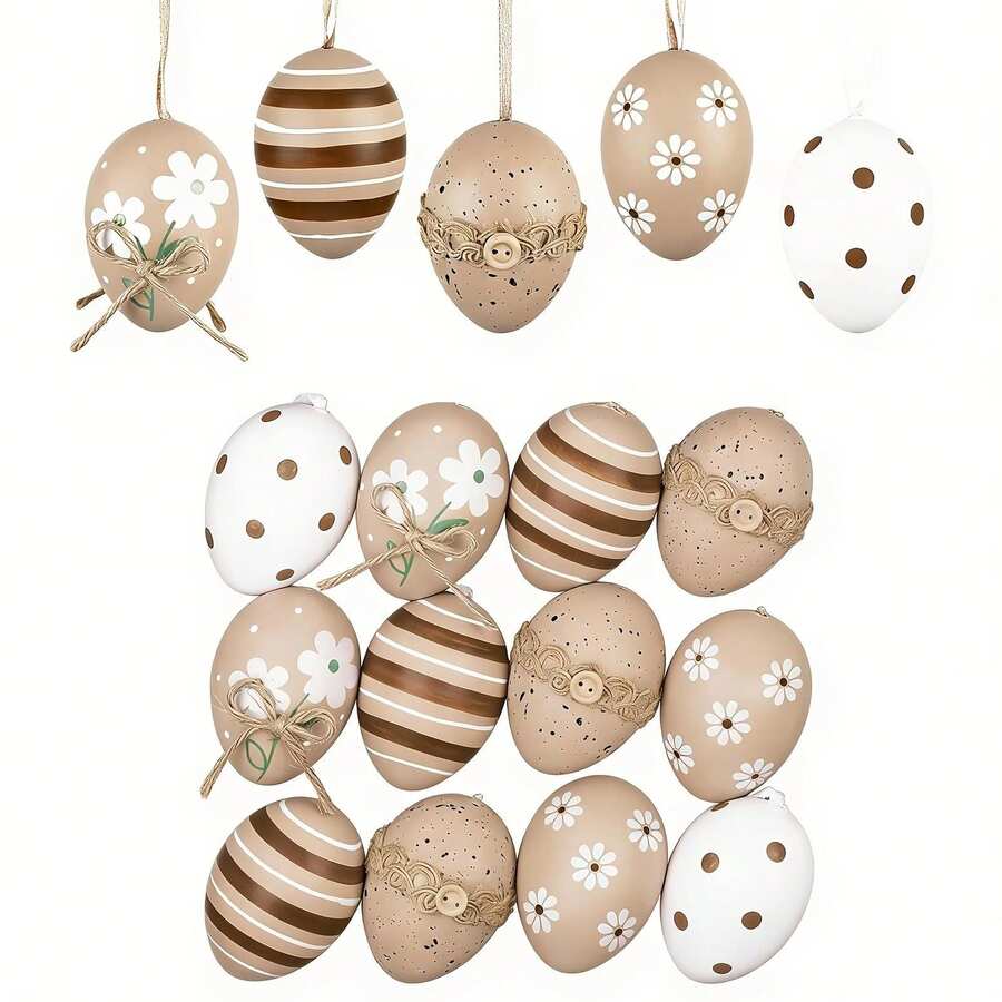Conjunto de 12 Ovos de Páscoa para Decoração Suspensa, Ovos de Plástico Modernos para Decoração de Páscoa, Enfeite Preto, Dourado e Branco para Cestas de Páscoa, Decoração de Primavera, Presentes de Páscoa - Multicolorido - Visão 1