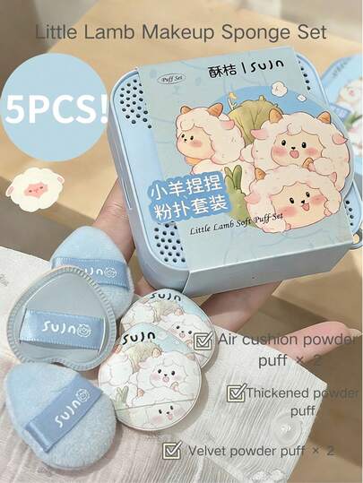 2026 New Lamb Wool Thumb Makeup Sponge Set, Water Drop Shaped Multi-Functional Thumb Makeup Sponge (5pcs), Soft & Skin-Friendly Velvet Makeup Sponge For Concealer, Highlighter, Blush, Dual-Use Wet & Dry