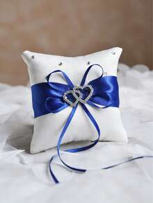 1pc Wedding Ring Pillow With Rhinestones And Heart-Shaped Ring Bearer Stand, Suitable For Wedding Party Ceremony Proposal - White - View 7