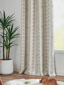 1pc Digital Printing Blackout Curtain, Bohemian Style For Bedroom And Living Room - White - View 7