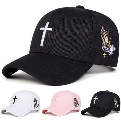 1 st. damkeps med broderad korsbön, street fashion-hatt med fem paneler, solskyddande utomhuskeps för vår-/höstresor, strand