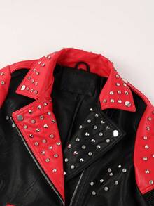 Women's Autumn/Winter Faux Leather Biker Jacket - Rhinestone Embellished, Asymmetric Zipper Design, Adding Fashionable Touch To Street Style In Cold Season - Red - View 7