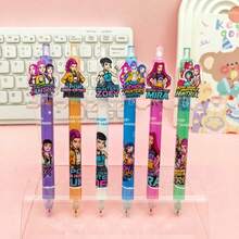 Random6pcs K-POP Inspired Ballpoint Pen With K-Pop Idol Pattern Design, Smooth Writing Office & School Supplies For Fans, Durable Plastic Body Retractable Neutral Pen - Multicolor - View 3