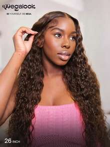 MEGALOOK 13x4 Dark Brown Water Wave Lace Frontal 100% Human Hair Wigs Invisible Lace Natural Hairline 20-26 Inch 180% Density #4 Colored Curly Wigs - Natural Looking Daily Use Office Ready Corpse Bride Halloween Vibes Party Style Y2K Baddie Vacation Outfits Outdoor Cosplay Campus School Holiday Christmas Part Wedding Festival Ready For Women - S4 - View 2
