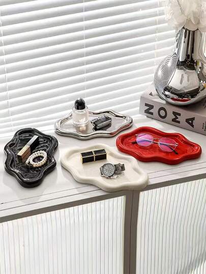 1pc Luxury Jewelry Tray, New Japanese Minimalist Dopamine Heart Flower Cloud Asymmetrical Creative Jewelry Organizer Dish For Earrings Necklaces Jewelry Display And Photography Props, Floral Jewelry Box, Jewelry Holder For Women And Girls, Ideal Christmas Earring Gift