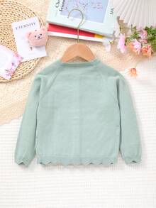 Infant Girls' Lightweight Hollow Floral Button-Up Long Sleeve Knit Cardigan Sweater - Cadet Blue - View 6
