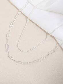 2pcs/Set Fashionable Women Silver Caterpillar Chain Necklace Jewelry Accessory (Random Chain Link Quantity) - Silver - View 3