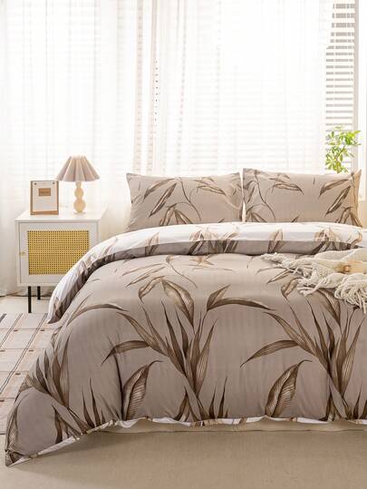 3 piezas Juego de ropa de cama con estampado de hojas botánicas, de tela de microfibra premium ultra suave y transpirable, versátil para todas las estaciones, lavable a máquina, resistente a la decoloración, sin pelusas, sin encogimiento, resistente a las arrugas. Perfecto para estilos bohemios, campestres y minimalistas, elevando tu dormitorio con un toque elegante. Juego de ropa de cama de fácil cuidado para cama King/Queen/Full/Twin, perfecto para el hogar, dormitorio, apartamento, habitación de invitados, alquiler vacacional y como regalo.