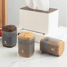 1pc Elegant Auto-Pop Up Toothpick Holder Storage Box, Modern Kitchen Organization, Wood Grain Texture, Space-Saving Design, Suitable For Home, Travel, Restaurant, Ideal Housewarming Gift, Durable Plastic Structure, For Home Organization - Multicolor - View 3