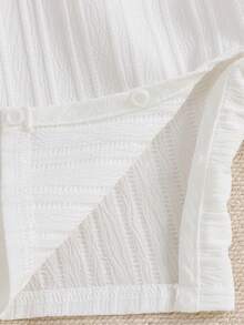 Pelele informal de punto acanalado para bebé niño con bordado de lindo caballo de dibujos animados en el cuello, cómodo para primavera/verano - Blanco - Ver 8