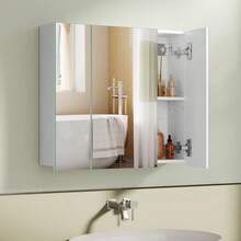 VASAGLE Armario de Pared para Baño con Espejo, 3 Puertas, 15 x 60 x 55 cm, con Estantes Ajustables, Blanco MBBK22WTV1 - 1 - Ver 3
