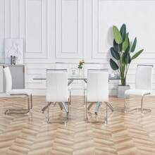 2 Dining Chairs, Polyurethane Seat, Rattan Backrest, Living Room Chair, Bedroom Chair - White - View 4