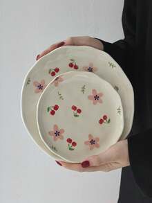 1pc/2pcs/4pcs Ins风格可爱樱花陶瓷餐盘，手绘釉下彩樱花盘，西餐盘，牛排意面盘，下午茶甜品盘，蛋糕水果盘，蔬菜沙拉盘，家用菜盘，咖啡厅酒店餐盘 - 彩色 - 查看 17