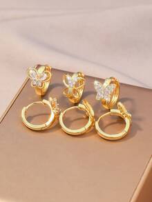Elegant Butterfly Rhinestone Earrings, Butterfly/Hollow/Trapezoid Diamond 3 Styles Optional, Shiny Gold Tone Earrings For Women, Versatile For Daily Wear - Gold - View 2