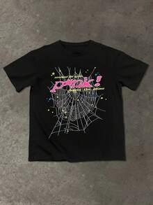Spider Graphic Tee, (220g  100 Percent Cotton T-Shirt), Inner Clothing T-Shirt Fashionable Men's And Woman Cotton T-Shirt, A Perfect Surprise Gift For Family And Friends, Men's Shirts, Men's Summer T-Shirt, Holiday Gift, Ideal Present. - 黑色 - 查看 1