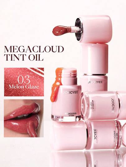  JOOCYEE MEGACLOUD TINT OIL Aceite de tinte de color fermentado, brillo labial con acabado espejado, no se pega, pintalabios resistente al agua, color nude, bálsamo labial hidratante para otoño/invierno