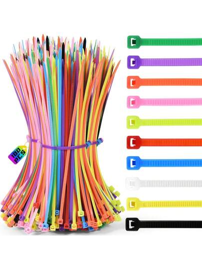 100 piezas de bridas de cable de colores - 20 cm de largo, bridas de nailon autobloqueantes ajustables y de uso múltiple. Adecuadas para la gestión de cables, la organización y el almacenamiento en hogares, oficinas, jardines, granjas de pollos y talleres.