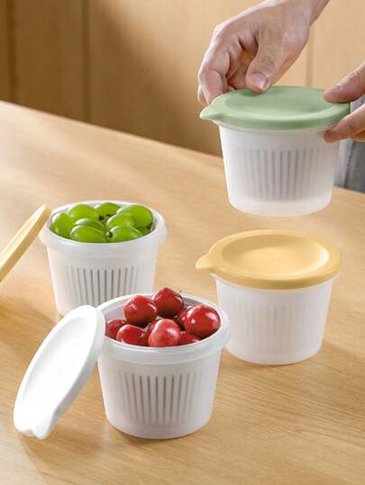 1个水果保鲜盒，冰箱保鲜盒，零食水果包装盒，杂粮密封储物盒，户外保鲜盒，蔬菜储物盒，姜蒜洋葱保鲜盒，带沥水篮双层透明塑料食品沥水密封盒