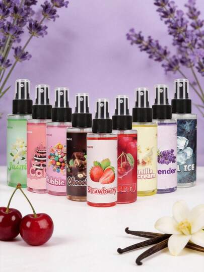 100毫升樱桃/香草/薰衣草香氛喷雾/空气清新剂，适用于家居/汽车/衣物/衣柜，持久浓郁香味，有效去除异味，可用于家居装饰、汽车、客厅、卧室、浴室、书房、衣柜、鞋柜、储物柜、宠物房、办公室、酒店、婚礼、母亲节、送礼等场合。